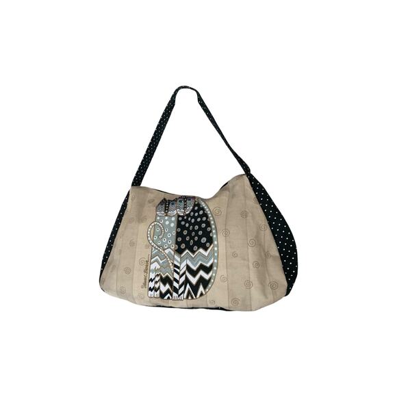 Laurel Burch Cats Shoulder Bag Cream Canvas Black With White poka Dots - Picture 9 of 11
